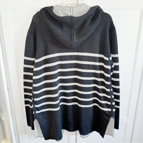New! Splendid Sydney Cashblend Black/Gray Stripe Reversible Cardigan Sz Large - Picture 10 of 14